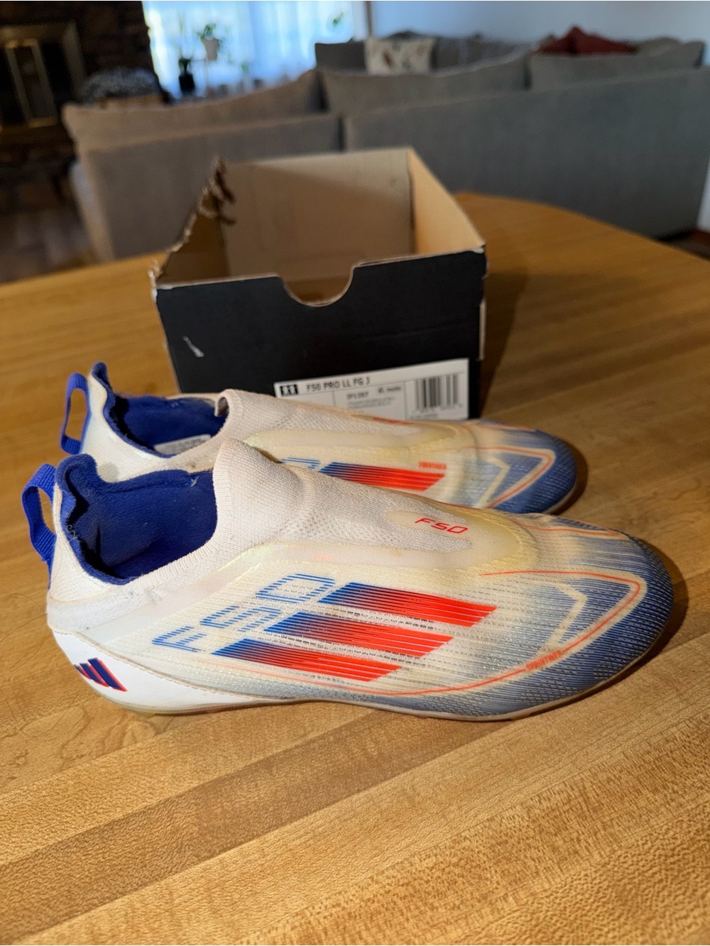 Adidas Kids' F50 Pro Soccer Cleat - White with Red & Blue Accent